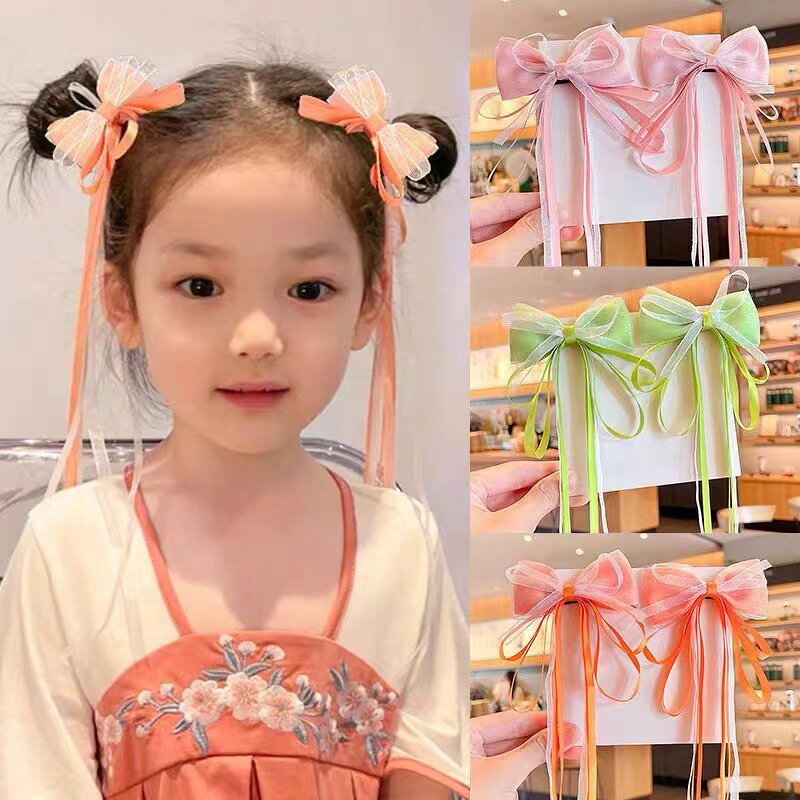 2個セット ヘアクリップ リボン ヘアアクセサリー 子供 キッズ 女の子 髪飾り 髪留...