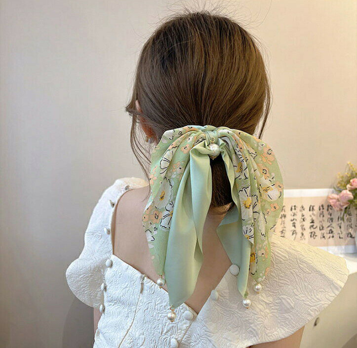 シュシュ リボン付き 単品 ヘアゴム ヘアアクセサリー レディース 花柄 フラワー ...