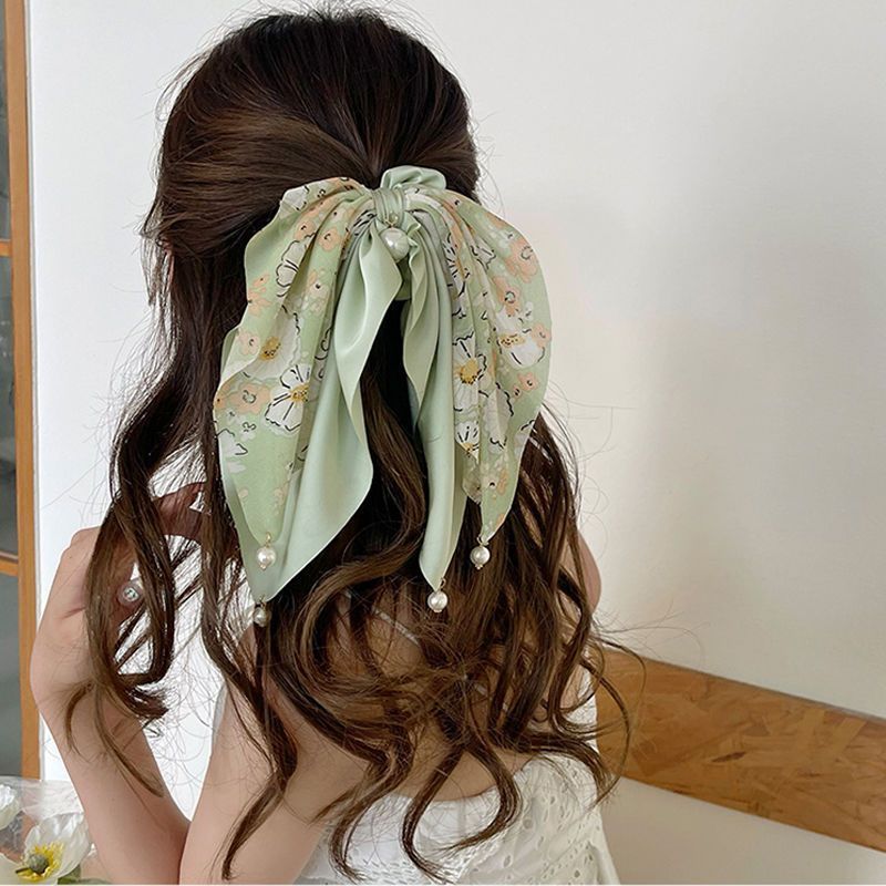 シュシュ リボン付き 単品 ヘアゴム ヘアアクセサリー レディース 花柄 フラワー ...