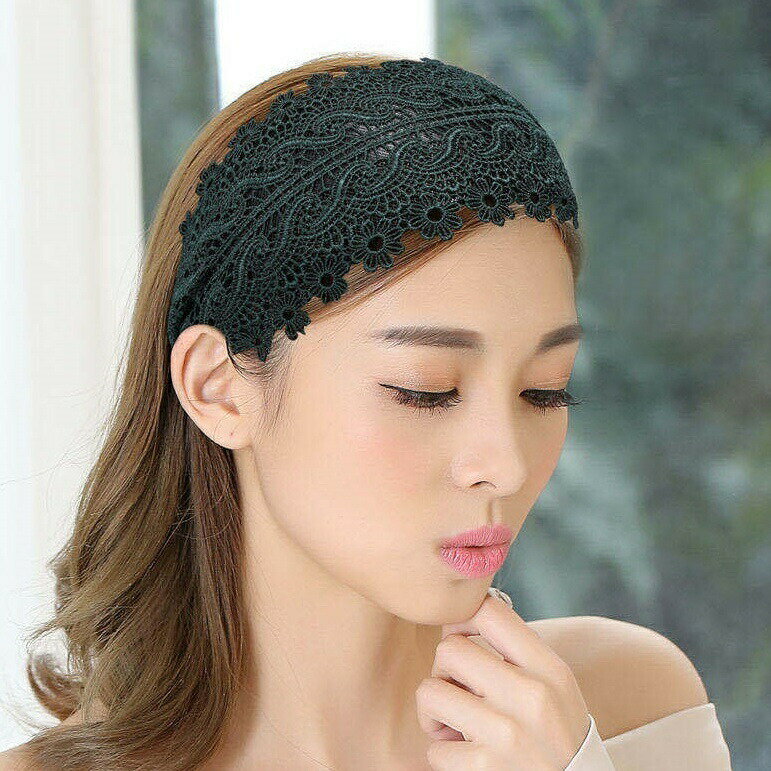 カチューシャ レディース ヘアアクセサリー 幅広 ワイド レース 刺繍レース フラワ...