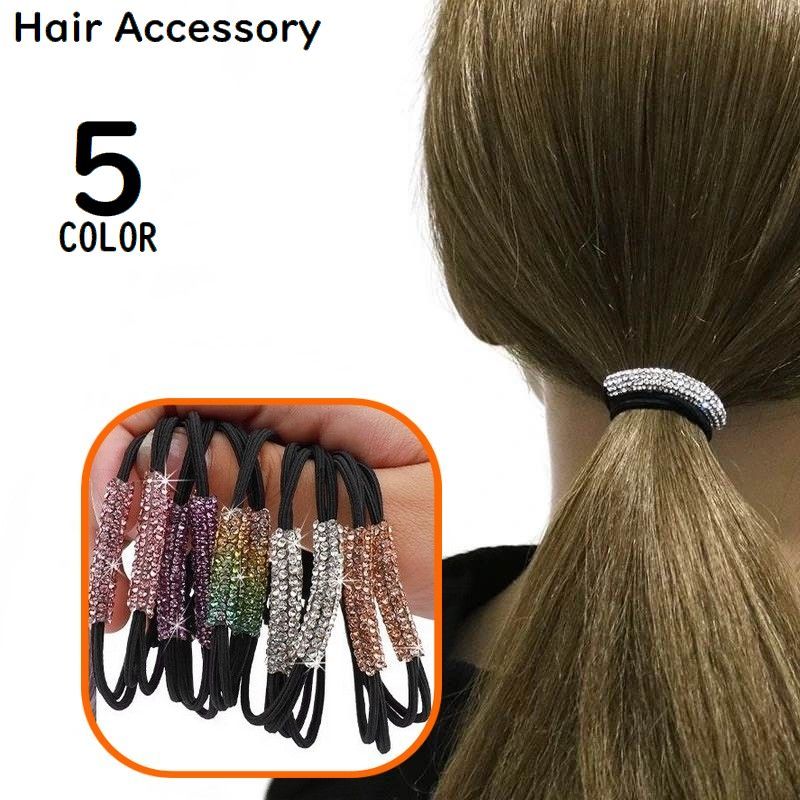 ヘアゴム リングゴム レディース 髪飾り 髪留め ヘアアクセサリー ヘアアレンジ まとめ髪 結び目 リボン 2重 ラインストーン(4.0)
