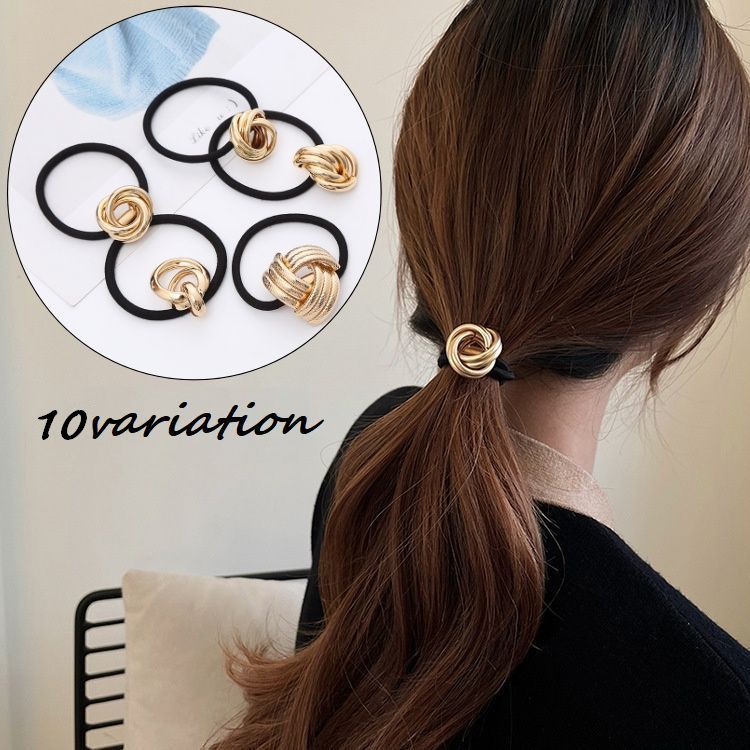 乐天商城 - ヘアゴム 髪ゴム レディース 女性 ヘアアクセサリー メタル モチーフ ゴールドカラー シンプル 存在感 髪留め 髪飾り まとめ髪 ヘアアレンジ ポニーテール お洒落 可愛い お出かけ 普段使い デイリー 婦人