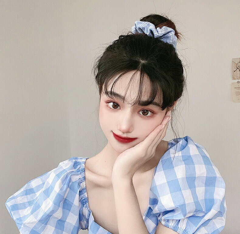 シュシュ ヘアゴム 髪ゴム レディース 女性 ヘアアクセサリー チェック柄 まとめ髪...