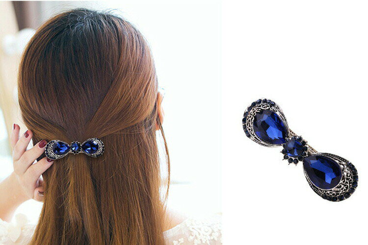BACKYARD FAMILY ママタウンのバレッタ ヘアクリップ レディース 女性 ヘアアクセサリー ファッション雑貨 バタフライ 蝶 花型 フラワー ラインストーン ブルー シルバーカラー アンティーク調 華やか かわいい キュート エレガント フェミニン ガーリー プレゼント ギフト｜アングル2
