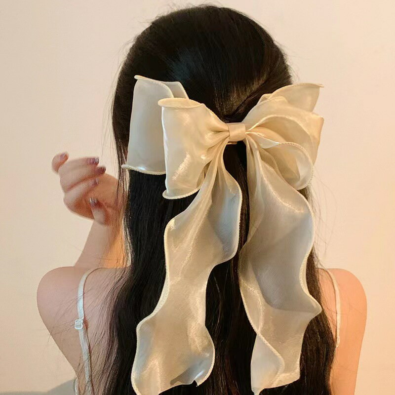 バレッタ レディース ヘアアクセサリー ヘアクリップ 髪飾り 大きめリボン ロング ヘアアレンジ まとめ髪 ポニーテール 可愛い 2