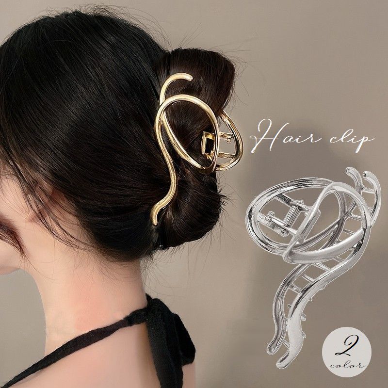 樂天商城 - ヘアクリップ バンスクリップ レディース ヘアアクセサリー 髪留め まとめ髪 ライン ループ 大きめ おしゃれ ゴールドカラー シルバーカラー