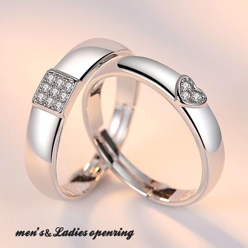 ペアリング オープンリング レディース メンズ アクセサリー ラインストーン 指輪 女性 男性 おしゃれ シンプル かわいい お揃い 夫婦 カップル シルバーカラー ハート 四角 別売り 単品 スター プレゼント 贈り物 記念日 ファッション雑貨 小物