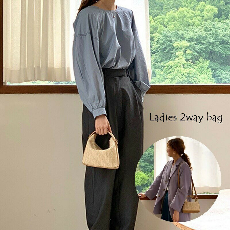 Rakuten - 2way ショルダーバッグ ハンドバッグ かごバッグ レディース 女性 鞄 バッグ 手提げ 肩掛け 編み ミニバッグ かわいい おしゃれ お出かけ コンパクト カジュアル