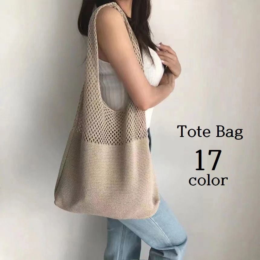 乐天商城 - トートバッグ ニット 編みバッグ レディース 鞄 カバン 肩掛け 手提げ 女性用 婦人用 大容量 メッシュ シンプル カジュアル おしゃれ 買い物 お出掛け