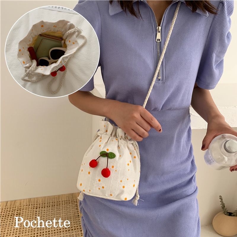 乐天商城 - ポシェット ショルダーバッグ ミニショルダーバッグ 巾着 かばん バック レディース 女性 キッズ 子ども 女の子 斜め掛け さくらんぼ マーガレット 可愛い
