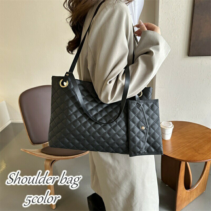 乐天商城 - ショルダーバッグ ポーチ付き 肩掛け 手提げ カバン かばん トートバッグ レディース PUレザー キルティング きれいめ 通勤 上品 おしゃれ 可愛い シンプル 鞄 マグネットボタン 女性用