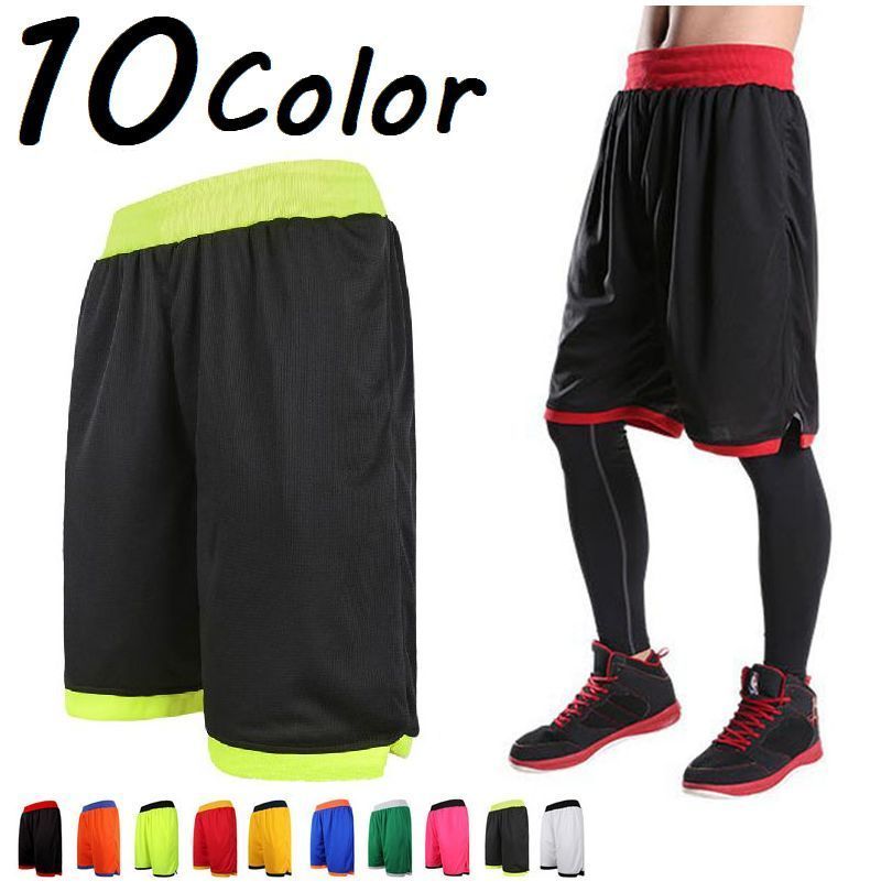 ハーフパンツ 半ズボン バスパン ボトムス メンズ レディース 五分丈 バスケ スポーツ 運動 ウエストゴム ウエスト紐 ポケット付き サイドスリット ヒップホップ メッシュ 通気性 吸汗 トレーニングウェア トレーニングウエア シンプル 無地 ツートンカラー バイカ