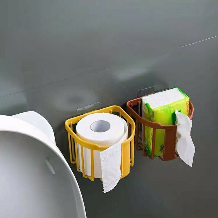 トイレットペーパーホルダー 粘着式 バスラック バスケット かご シェルフ 浴室収納 水切り 貼り付け 水回り トイレグッズ キッチン 台所 便利 2