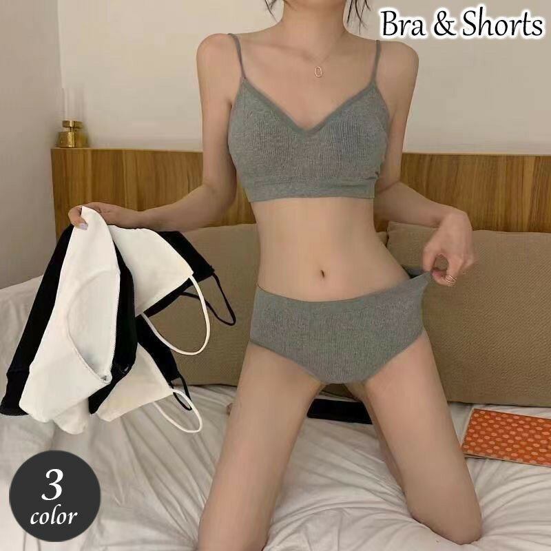 ノンワイヤーブラ 上下セット ブラシャー ショーツ ブラ＆ショーツ レディース 女性下着 2点セット ハーフトップブラ リブ スタンダー..