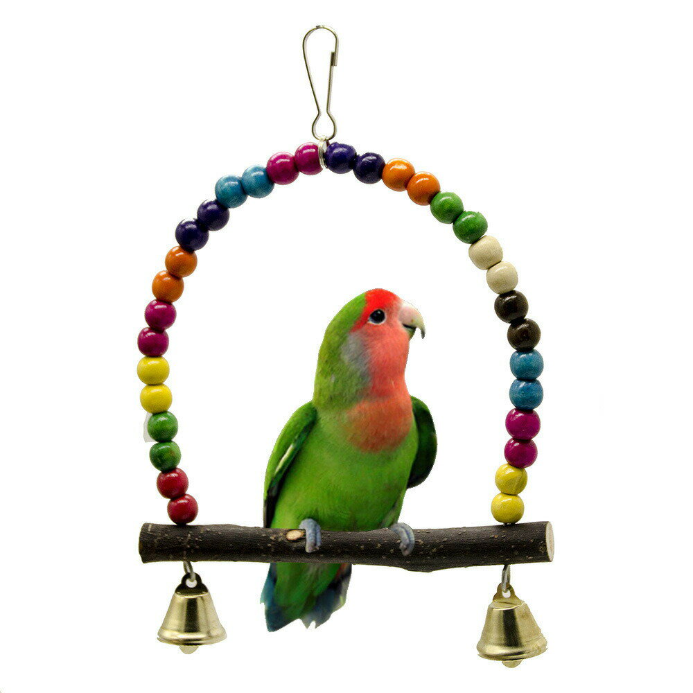 Birds - 鳥用おもちゃ スイングスタンド スタンドバー オウム インコ おもちゃ 玩具 ペット 鳥用品 バードスタンド ぶら下げる 吊るす ゆらゆら 遊び 鈴付き ストレス発散 ビーズ カラフル