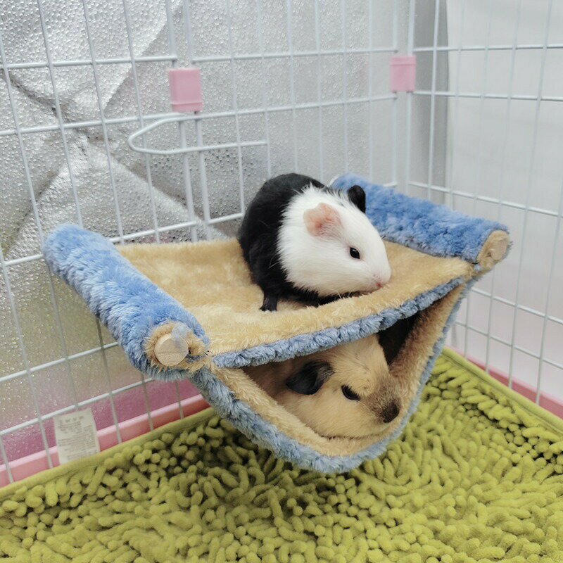 ハンモック 小動物用 ペット用品 ケージ用 吊り下げ 2段ベッド 取り付け簡単 寝床 遊び場 ハムスター ハリネズミ モルモット リス 防寒 ふかふか ふわふわ 可愛い シンプル 青 ブラウン 2