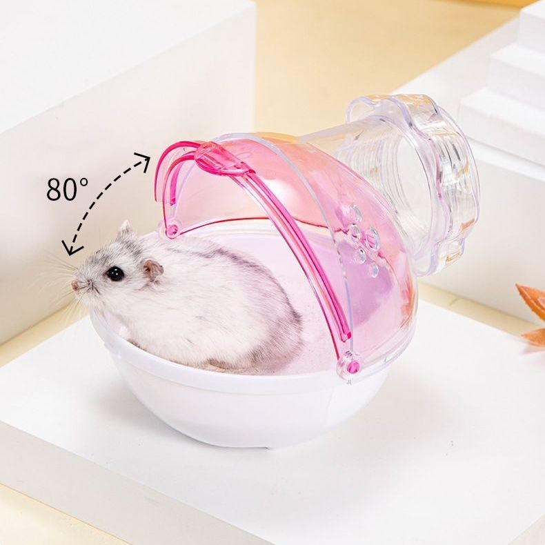 BACKYARD FAMILY ママタウンのハムスタートイレ ハムスターハウス 小動物用 砂遊び場 お風呂 バスルーム 洗面所 シャワー室 透明 飛び散り防止 ケージ外付け｜アングル2
