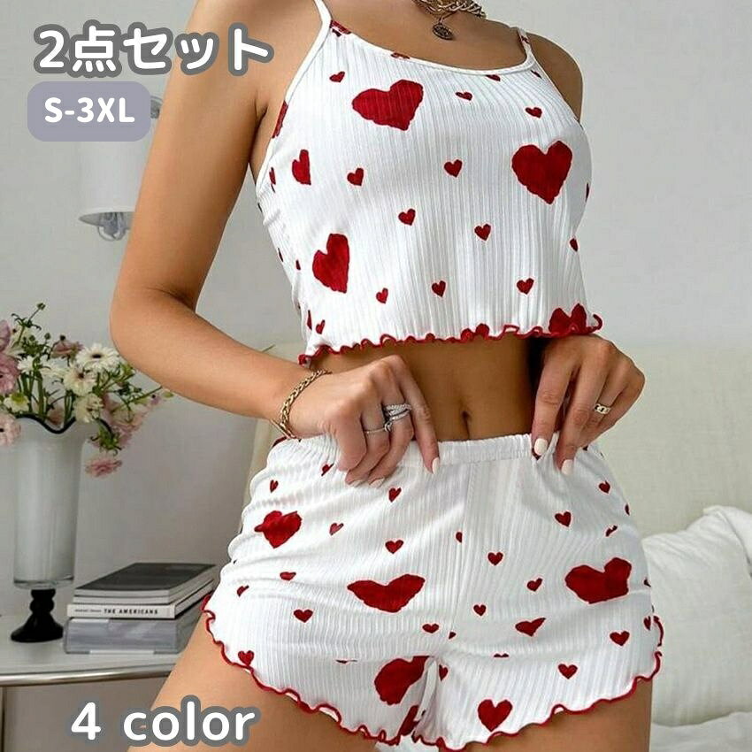 レディース用キャミソールとショートパンツの上下2点セットです。暑い季節に、おうちでのリラックスタイムにおすすめ◎ 【サイズについて】画像をご参照ください。 【カラーについて】生産ロットにより柄の出方や色の濃淡が異なる場合がございます。お使いのモニターや撮影時の光の加減などにより画像と実際の商品のカラーが異なる場合もございます。予告なしにカラーやデザインなどの変更がある場合もございます。 【素材について】ポリエステル