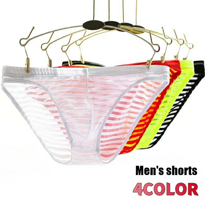 乐天商城 - ブリーフ パンツ ショーツ メンズ 男性 下着 インナー アンダーウェア シースルー 薄手 立体縫製 総柄 ボーダー ブラック ホワイト レッド シンプル セクシー クール かっこいい おしゃれ 春 夏