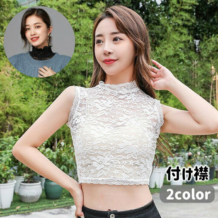 樂天商城 - 付け襟 つけ襟 レディース 女性用 ハイネック 総レース シースルー 透け感 重ね着風 ノースリーブ おしゃれ 可愛い フェミニン 単色