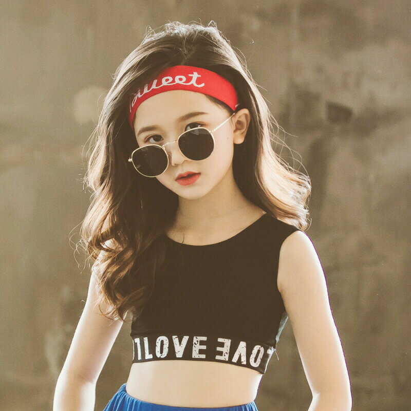 タンクトップ ショート丈 子供服 キッズ ジュニア 女の子 クロップド丈 へそ出し ロゴ 英字プリント おしゃれ カッコいい カジュアル デイリー ヒップホップ系 ストリート系 スポーティー ダンス 衣装 高学年 中学生 女児 女子 子ども こども 2
