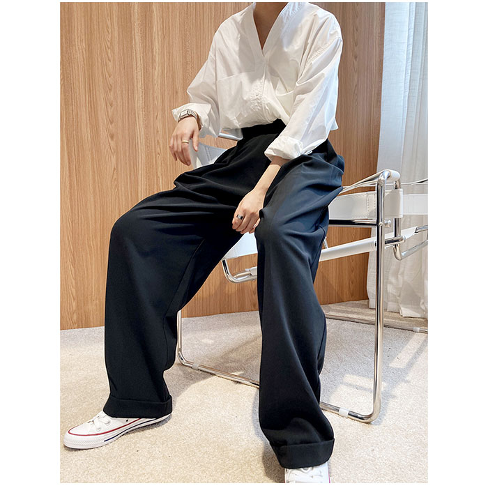 タックワイドパンツ 通販 ワイドパンツ タックパンツ イージーパンツ ボトムス ズボン タック スラックス ストレート ワイド 通勤 通学 上品 きれいめ ハイウエスト スーツ生地 オールシーズン おしゃれ レディース backyard-10340171 BACKYARD FAMILY ママタウン サンプル画像3