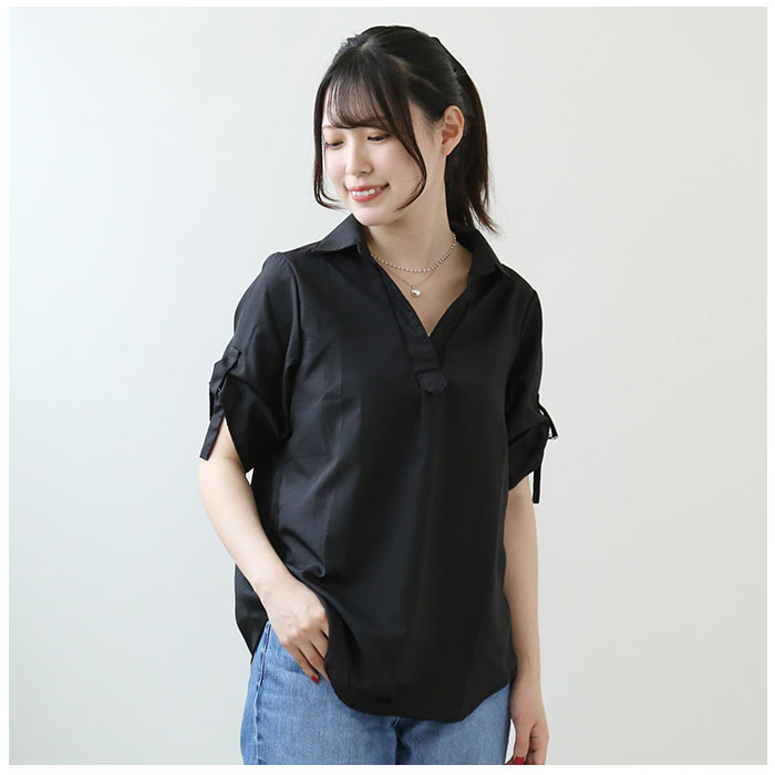 ブラウス レディース 半袖 楽天 ロールアップ チュニック スキッパーシャツ シャツ スキッパー 無地 ゆったり きれいめ 春 夏 上品 カジュアル オフィス 大人 トップス backyard-10342238 BACKYARD FAMILY ママタウン サンプル画像3