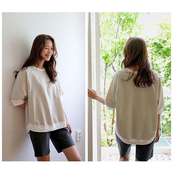 カットソー 七分袖 通販 Tシャツ トップス プルオーバー レディース クルーネック 綿 コットン コットンリネン 切り替え ナチュラル シンプル ラグランスリーブ 通勤 通学 カジュアル 春 夏 かわいい カワイイ おしゃれ オシャレ backyard-10343599 BACKYARD FAMILY ママタウン サンプル画像3
