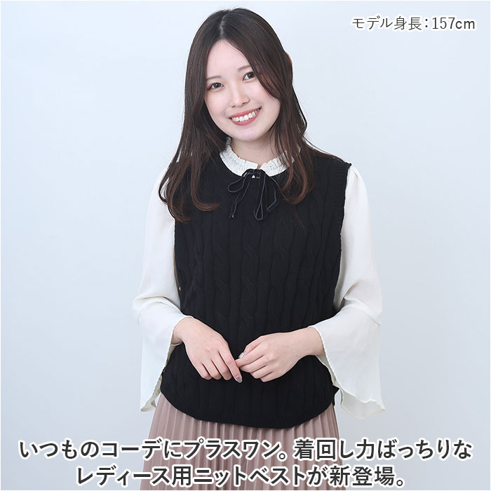 ニットベスト ショート レディース 通販 トップス ショート丈 無地 シンプル 丸首 ベスト 重ね着 コーディネート おしゃれ カジュアル ニットトップス ノースリーブアウター レイヤード 春 秋 冬 袖なし スタイリッシュ きれいめ 大人 ゆったり backyard-10346485 BACKYARD FAMILY ママタウン サンプル画像2