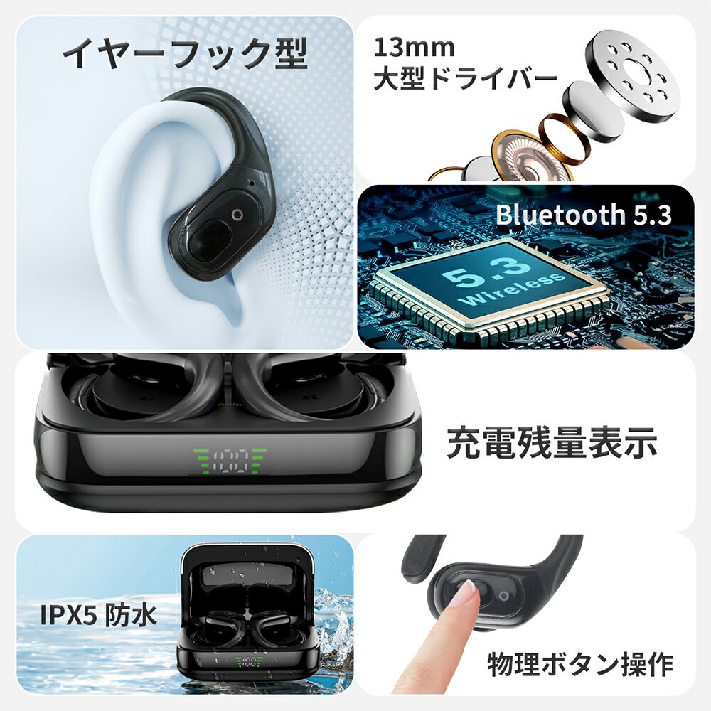 ワイヤレスイヤホン 通販 ノイズキャンセリング ワイヤレス イヤホン イヤホンマイク ヘッドセット bluetoothイヤホン ワイヤレスイヤフォン ブルートゥース 通話 耳かけ 片耳 両耳 スポーツ ランニング ノイキャン Mi Tune02 オーディオ