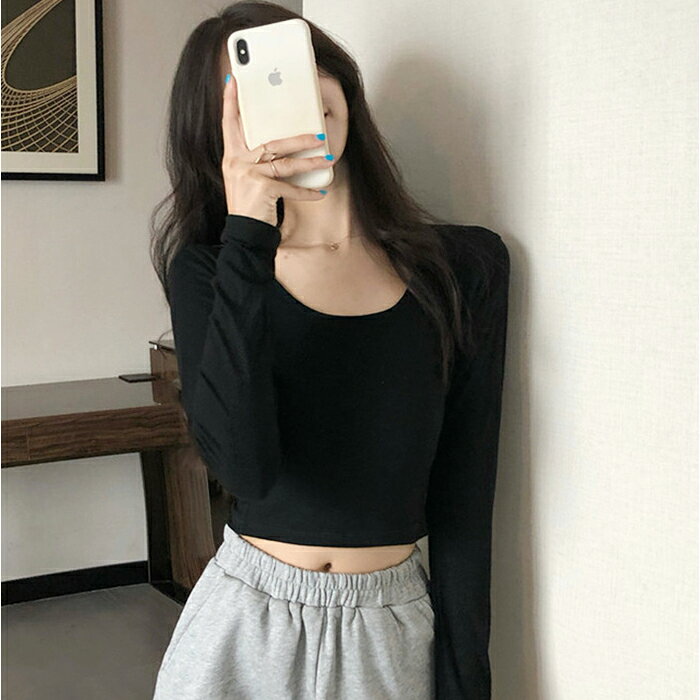 Tシャツ 長袖 レディース ショート丈 通販 長袖Tシャツ 長袖tシャツ tシャツ シャツ Uネック カットソー レディースカットソー レディースTシャツ 長袖カットソー ショート ミニ丈 シンプル ベーシック カジュアル トップス backyard-10362813 BACKYARD FAMILY ママタウン サンプル画像3