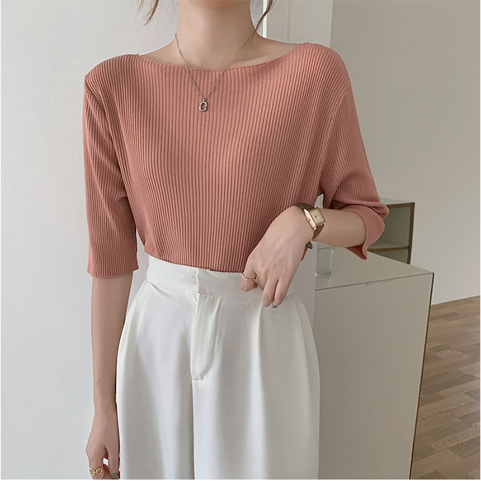 リブニットシャツ ボートネック レディース 通販 リブ ニット セーター リブニット シャツ ボートネックニット 着回し 着まわし 無地 ベーシック オフィス ナチュラル カジュアル 上品 シンプル おしゃれ オシャレ トップス 夏 夏用
