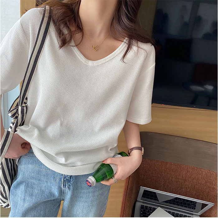 ワッフル Tシャツ 半袖 レディース 通販 ワッフル生地 半袖Tシャツ トップス カットソー おしゃれ シンプル 無地 春 夏 秋 カジュアル きれいめ 大人 オシャレ 薄手 オフィスカジュアル レディースファッション backyard-10363938 BACKYARD FAMILY ママタウン サンプル画像3