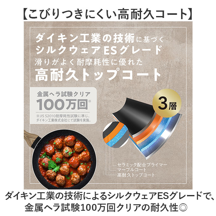 フライパンマーブルコート 24cm 通販 軽量 浅め 浅型 IH ih 兼用 一人 1人 ガスコンロ ガス火 直火 アルミ製 シルクウェア 軽い 熱伝導 一人暮らし 一人用 朝食 こびりつきにくい 調理器具 sumuu フッ素 キッチン用品 お洒落 おしゃれ backyard-10371500 BACKYARD FAMILY ママタウン サンプル画像3