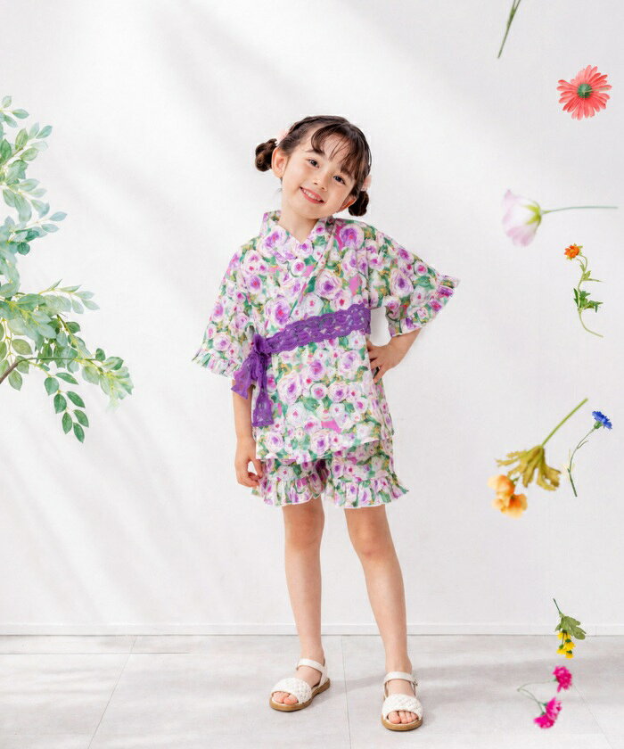 Rora 甚平 キッズ 女の子 通販 ローラ はなよい 花宵 上下セット セットアップ 半袖 かわいい 可愛い 紫 パープル 浴衣 フリル レース帯 夏祭り 盆踊り 花火大会 幼稚園 保育園 小学生 小学校 夏 行事 イベント 夏休み おしゃれ おでかけ 和服 部屋着 backyard-10397968 BACKYARD FAMILY ママタウン サンプル画像3