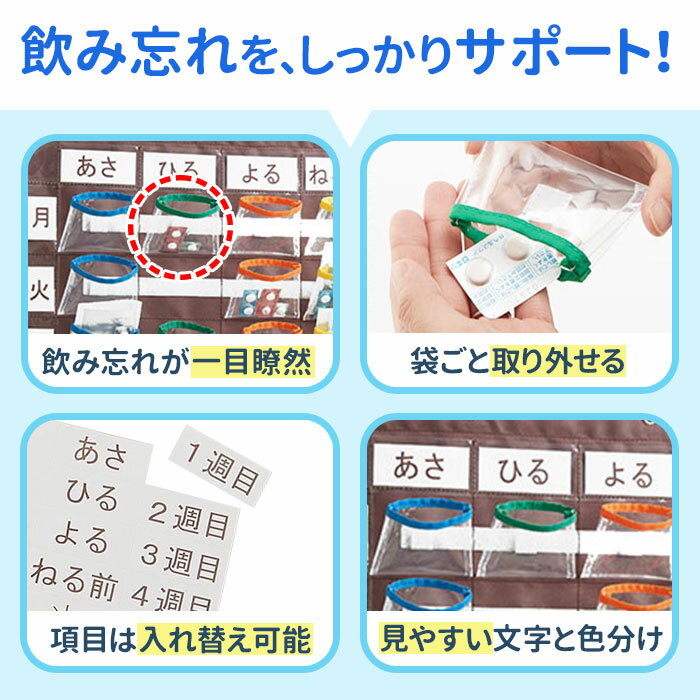 ウォールポケット COGIT コジット 通販 入れやすくて出しやすいお薬カレンダー お薬ポケット お薬カレンダー 薬 収納 ケース 飲み忘れ防止 カレンダー 一週間 薬の管理 薬収納 薬ポケット 壁掛け 薬いれ 壁収納 投薬管理 薬分け 薬入れ 一日4回分 ポケット取り外し 携帯