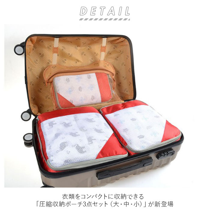 トラベルポーチ セット 通販 3点セット 圧縮ポーチ 圧縮 洗面用具 衣類圧縮 収納ポーチ 旅行 収納 ファスナー圧縮 衣類仕分け 便利 防塵 撥水 衣類 化粧品 出張 backyard-10026936 BACKYARD FAMILY ママタウン サンプル画像2