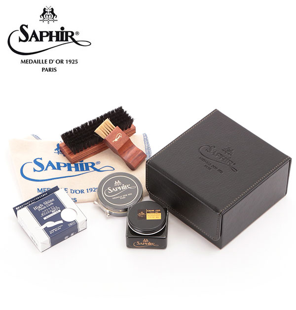 靴磨きセット サフィールノワール Saphir Noir シューシャインセット ハイシャインセット お手入れ 革靴 定番 ギフト 贈り物 アブライブラシ ポリッ...