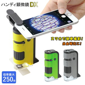 顕微鏡 スマホで撮影 通販 自由研究 子供 スマホ 写真 ハンディ顕微鏡dx スマホアダプター 小学生 ハンディ 100倍 150倍 200倍 250倍 100〜250倍 UVライト プレパラート付き LEDライト ストラップ付き 透過型顕微鏡 落射型顕微鏡 2way