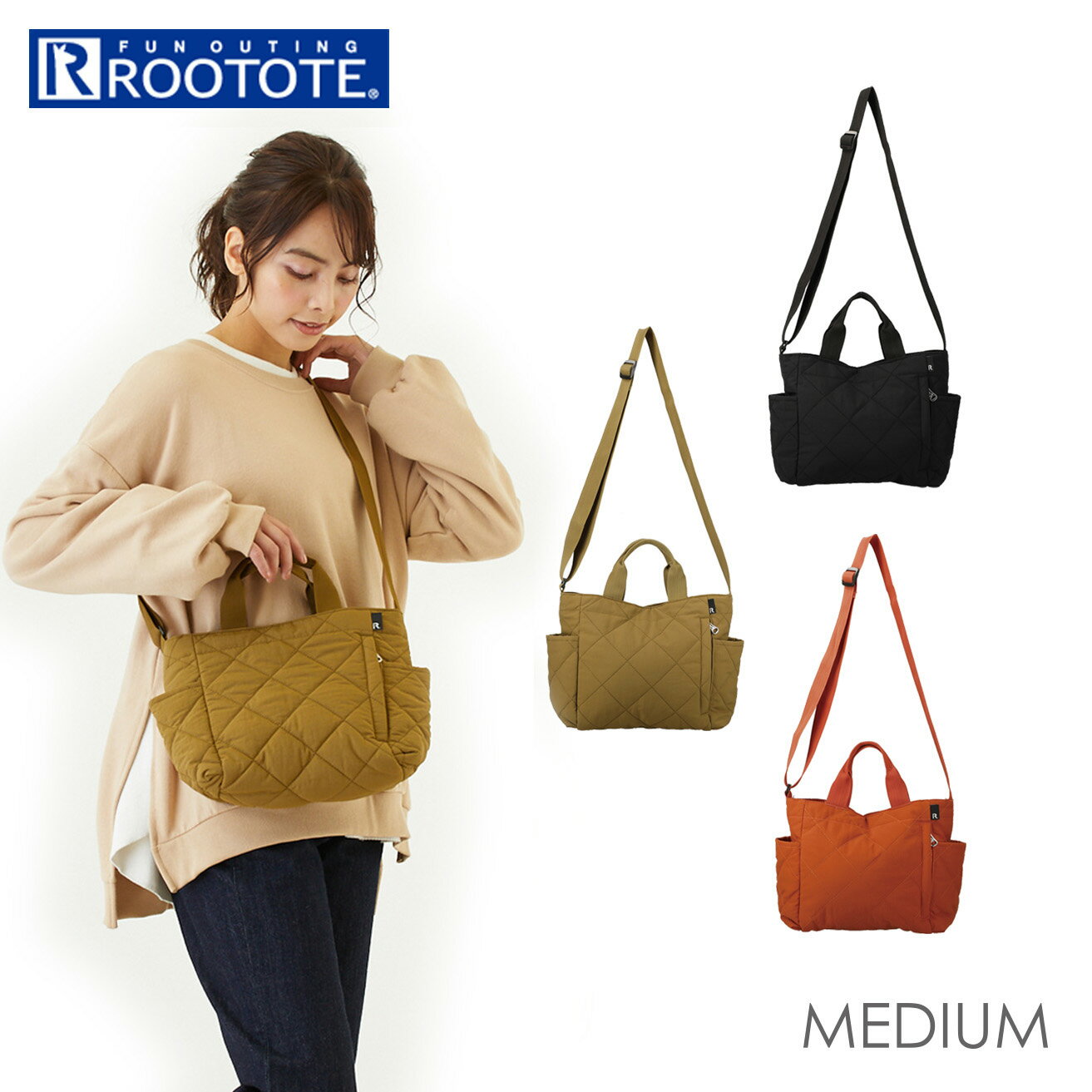 ルートート ショルダー 通販 ROOTOTE ショルダーバッグ レディース 斜めがけ 大人 小さめ 自立 トートバッグ 2way トート 撥水 はっ水 通勤 通学 サブバッグ スクエア SQUARE キルティング おしゃれ シンプル カジュアル ナチュラル 2994 SN.スクエア2way.ダイヤキルト-D