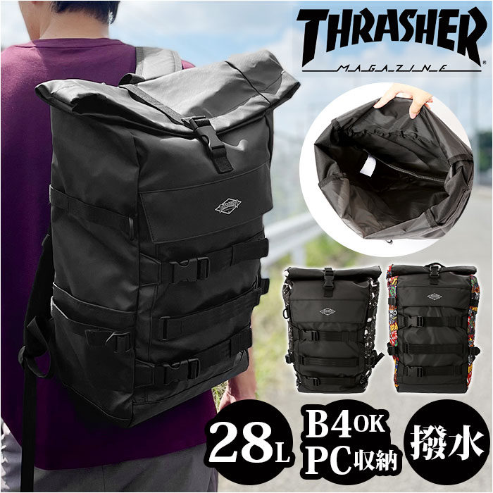 スラッシャー リュック THR-244 THRASHER 通販 メンズ 大容量 28L A4 B4 A3 通学 通勤 おしゃれ カジュアル シンプル 軽量 軽い 撥水 はっ水 ロールトップ 大学生 高校生 旅行 部活 合宿 リュックサック バックパック デイパック ユニセックス 男女兼用 レディース