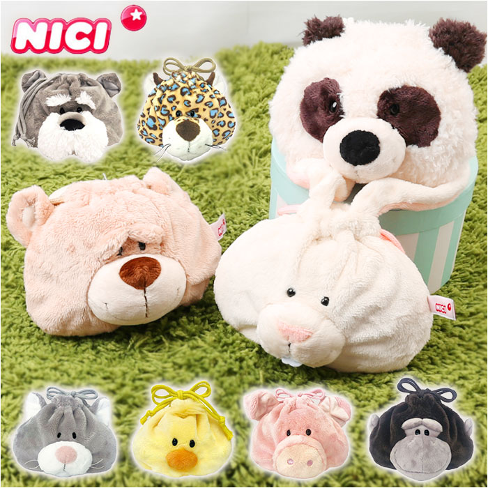 ポーチ 女の子 NICI ニキ ポーチ 巾着 通販 ぬいぐるみ フェイスポーチ 巾着袋 小 メイクポーチ コスメポーチ 小物入れ 可愛い おしゃれ 小さめ かわいい プチギフト レディース 高校生 子供 女の子 キッズ 子ども 雑貨