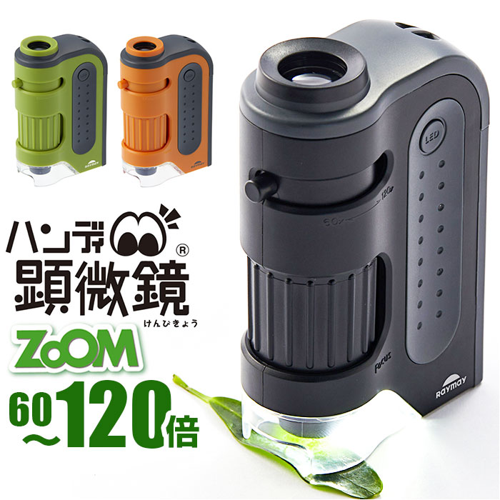 楽天BACKYARD FAMILY ママタウン顕微鏡 子供 通販 ハンディ顕微鏡 ZOOM レイメイ藤井 RXT1143 60倍 120倍 ズーム 小学生 子供用 コンパクト 学習用 観察 自由研究 中学生 理科 実験 研究 LEDライト付 こども 子ども キッズ 持ち運び ギフト