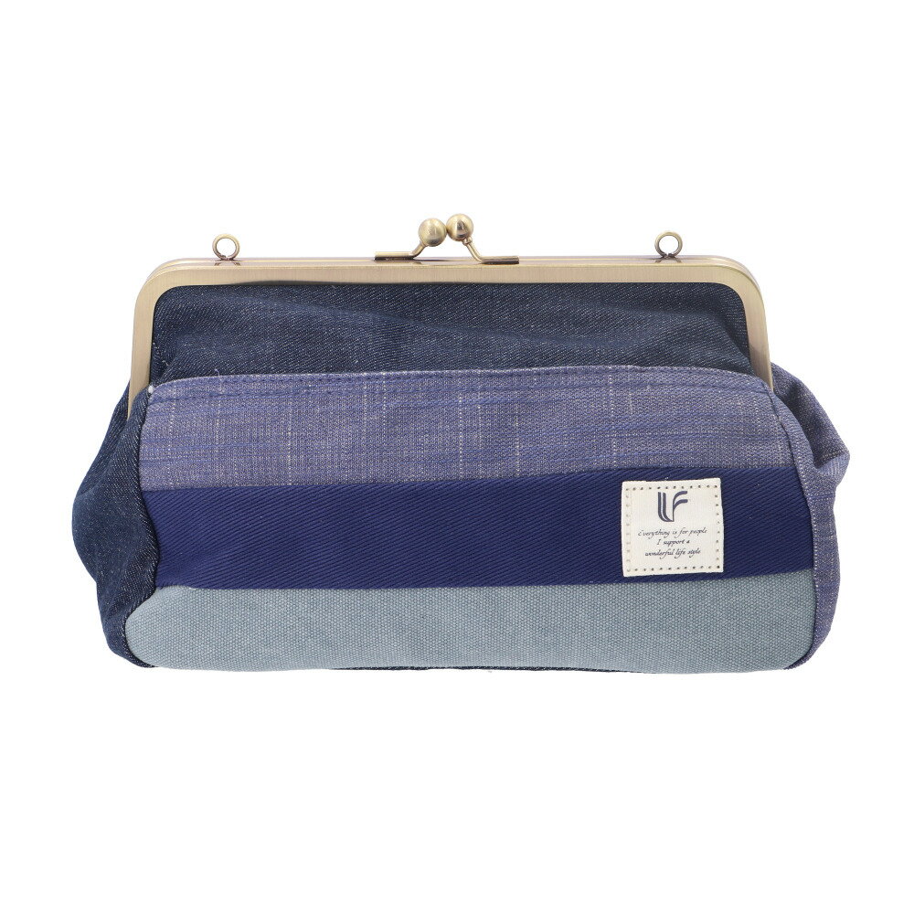 絣のパッチワーク大きながま口丸ショルダー(*´꒳`*)ショルダー紐とチャーム付き 絣のパッチワーク大きながま口丸ショルダー(*´꒳`*)ショルダー紐