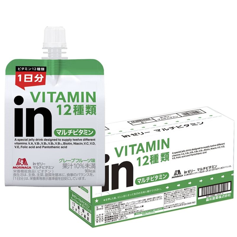 森永製菓 inゼリー マルチビタミン 180g ×6個 グレープフルーツ味 10秒チャージ 1日分のビタミン12種類 栄養機能食品(ビオチン) 朝食 防災 非常食 差し入れ 体調管理 国産 @zb badasai-10002645 BADASAI パッケージ画像