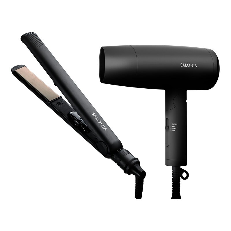 SALONIA サロニア スターターセット ドライヤー ヘアアイロン 24mm ブラック @zb