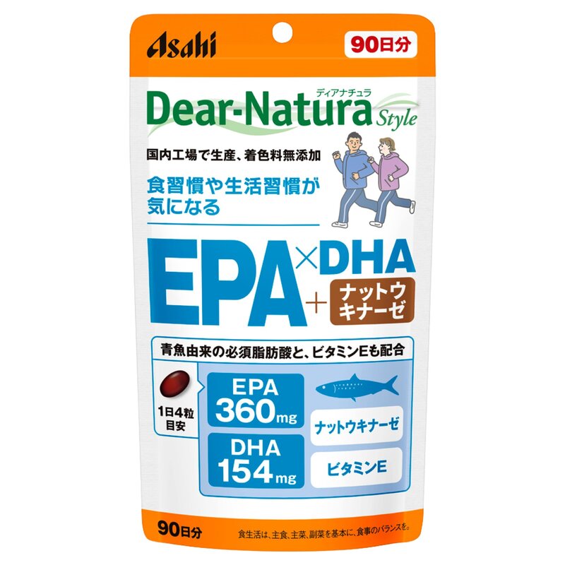 ディアナチュラスタイル EPA×DHA+ナットウキナーゼ 360粒(90日) アサヒ サプリ Dear-Natura 国内工場で生産 パウチ ビタミンE 必須脂肪酸EPA @zb