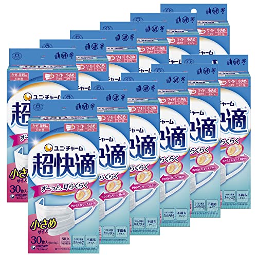 【ケース販売】(日本製 PM2.5対応)超快適マスク プリ-ツタイプ 小さめ 30枚入×12箱(unicharm)