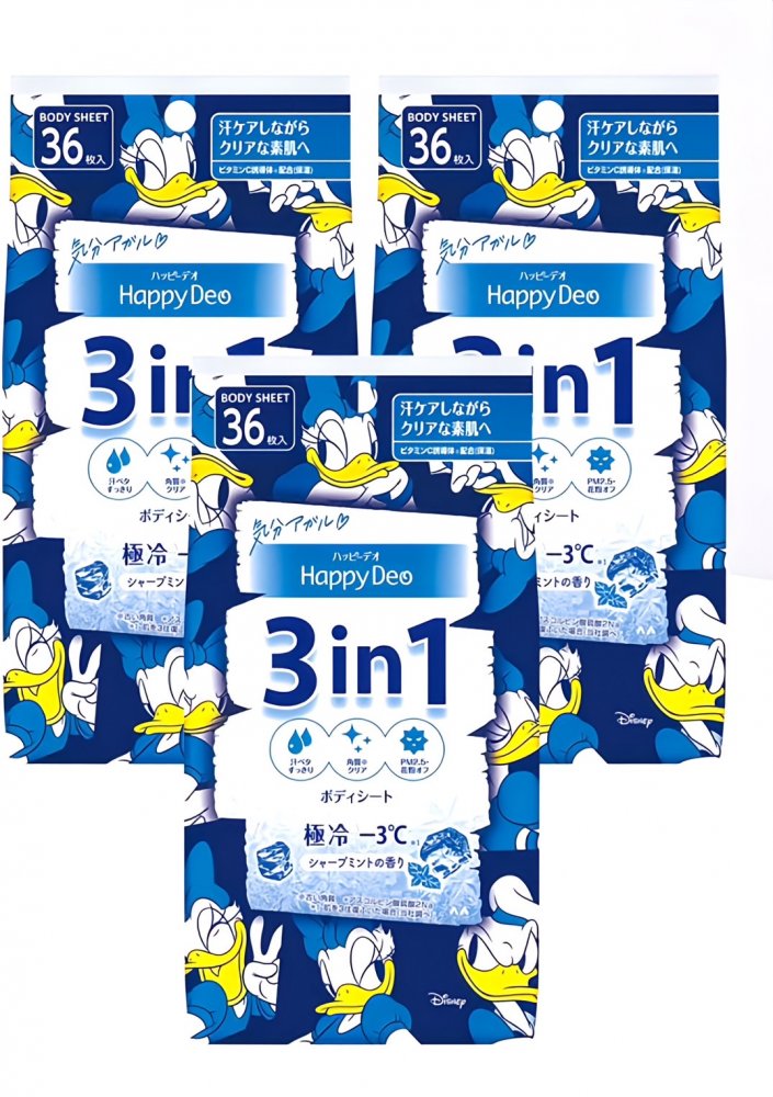 MANDOM (マンダム) ハッピーデオ ボディシート 極冷 シャープミント [ 汗ケア ニオイケア 角質ケア] レディース 汗拭きシート セット 36シート (x 3)のサムネイル