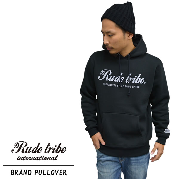 ルードトライブ プルパーカー BRAND LOGO ブランドロゴ プルパーカー ブラック×グレー 大きいサイズ RUDETRIBE ビッグサイズ メンズファッション バイク バイカ— ブルゾン